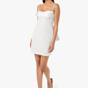 Azazie Ateleir elegant Beaded cream bride/bridesmaid mini dress with back bow